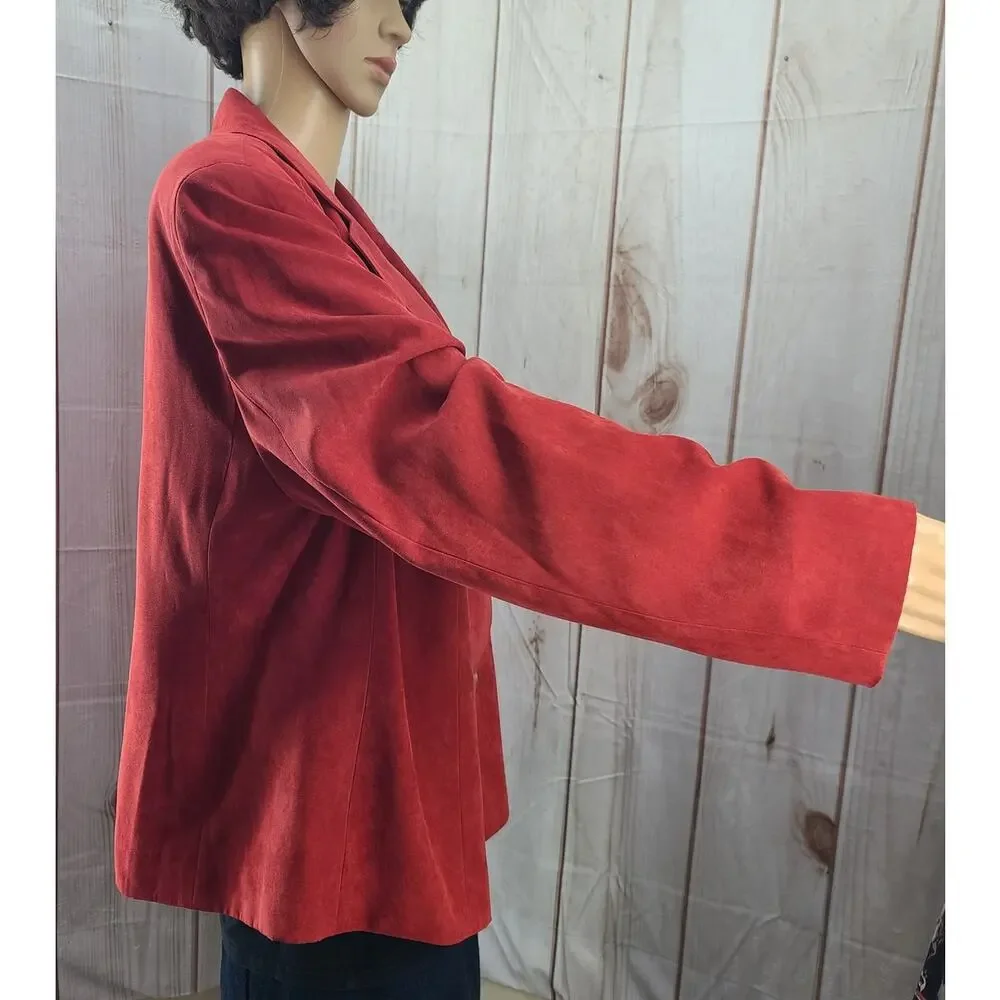 Judith Hart Women's Sz 16W 2 Button Faux Suede Red Blazer Jacket Silky Lining